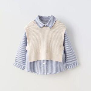 Zara Striped Poplin Shirt and Knit Vest
